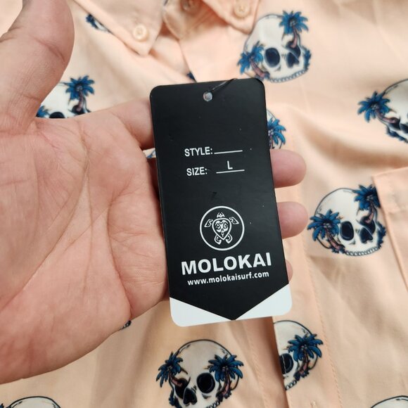 Mens Molokai Surf size L Large Short Sleeve Shirt Palm Trees Skulls - Picture 5 of 8